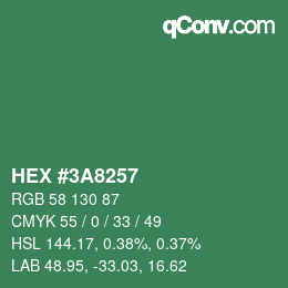 颜色代码: HEX #3A8257 | qconv.com
