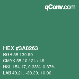 Color code: HEX #3A8263 | qconv.com