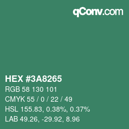 Color code: HEX #3A8265 | qconv.com