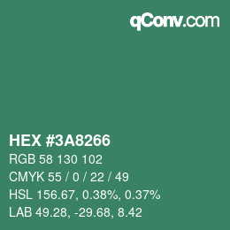 カラーコード: HEX #3A8266 | qconv.com