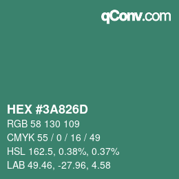 カラーコード: HEX #3A826D | qconv.com