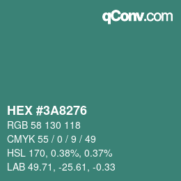 Color code: HEX #3A8276 | qconv.com