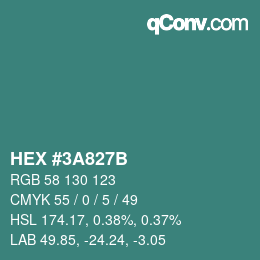 Farbcode: HEX #3A827B | qconv.com