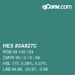 Color code: HEX #3A827C | qconv.com