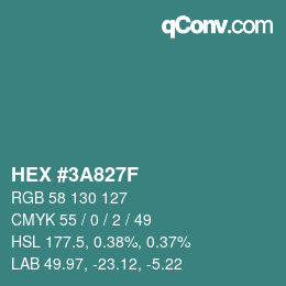 Color code: HEX #3A827F | qconv.com