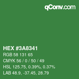 颜色代码: HEX #3A8341 | qconv.com