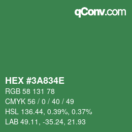 颜色代码: HEX #3A834E | qconv.com