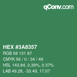 颜色代码: HEX #3A8357 | qconv.com
