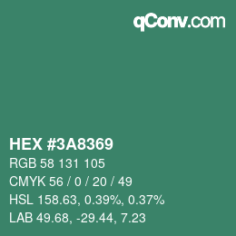 颜色代码: HEX #3A8369 | qconv.com