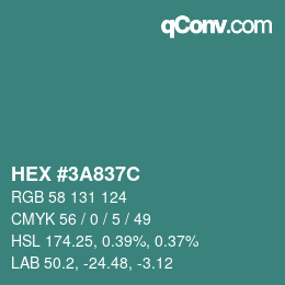 Color code: HEX #3A837C | qconv.com