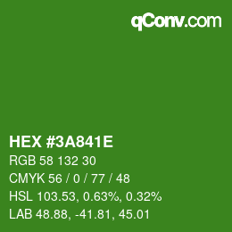 Color code: HEX #3A841E | qconv.com