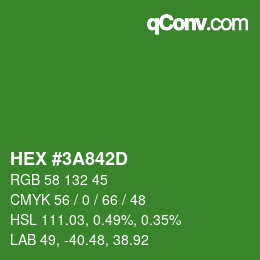 カラーコード: HEX #3A842D | qconv.com