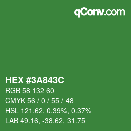 カラーコード: HEX #3A843C | qconv.com