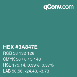 Color code: HEX #3A847E | qconv.com