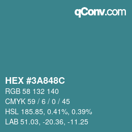 Color code: HEX #3A848C | qconv.com