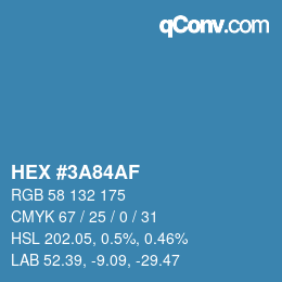 カラーコード: HEX #3A84AF | qconv.com