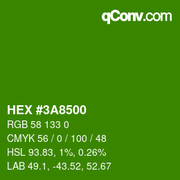 カラーコード: HEX #3A8500 | qconv.com