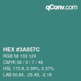 Color code: HEX #3A857C | qconv.com