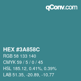 Color code: HEX #3A858C | qconv.com