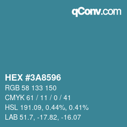 カラーコード: HEX #3A8596 | qconv.com