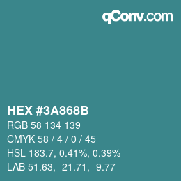 Color code: HEX #3A868B | qconv.com