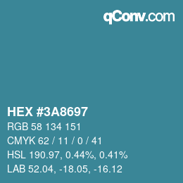 颜色代码: HEX #3A8697 | qconv.com