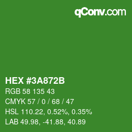 Color code: HEX #3A872B | qconv.com