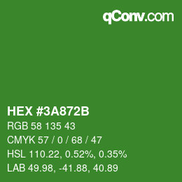 カラーコード: HEX #3A872B | qconv.com