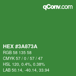 Color code: HEX #3A873A | qconv.com