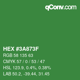 Color code: HEX #3A873F | qconv.com