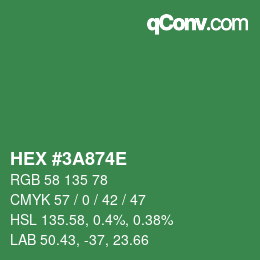 Color code: HEX #3A874E | qconv.com