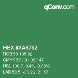 Color code: HEX #3A8752 | qconv.com