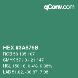 Color code: HEX #3A876B | qconv.com