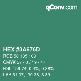 Color code: HEX #3A876D | qconv.com