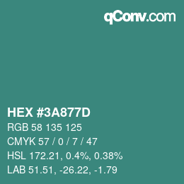 Color code: HEX #3A877D | qconv.com