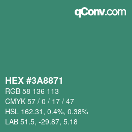 颜色代码: HEX #3A8871 | qconv.com