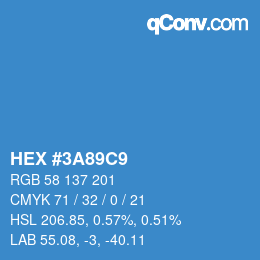 カラーコード: HEX #3A89C9 | qconv.com