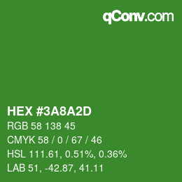 Color code: HEX #3A8A2D | qconv.com