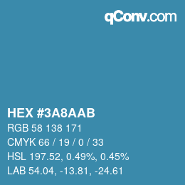 カラーコード: HEX #3A8AAB | qconv.com