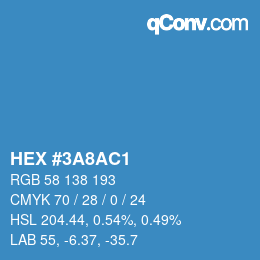 Code couleur: HEX #3A8AC1 | qconv.com