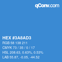 カラーコード: HEX #3A8AD3 | qconv.com