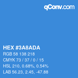 Color code: HEX #3A8ADA | qconv.com