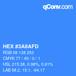 カラーコード: HEX #3A8AFD | qconv.com