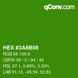 Color code: HEX #3A8B08 | qconv.com