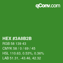 カラーコード: HEX #3A8B2B | qconv.com