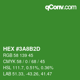 颜色代码: HEX #3A8B2D | qconv.com