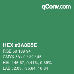 颜色代码: HEX #3A8B5E | qconv.com