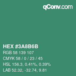 Color code: HEX #3A8B6B | qconv.com