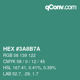Color code: HEX #3A8B7A | qconv.com