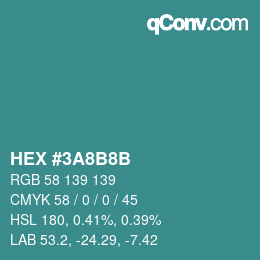 Color code: HEX #3A8B8B | qconv.com